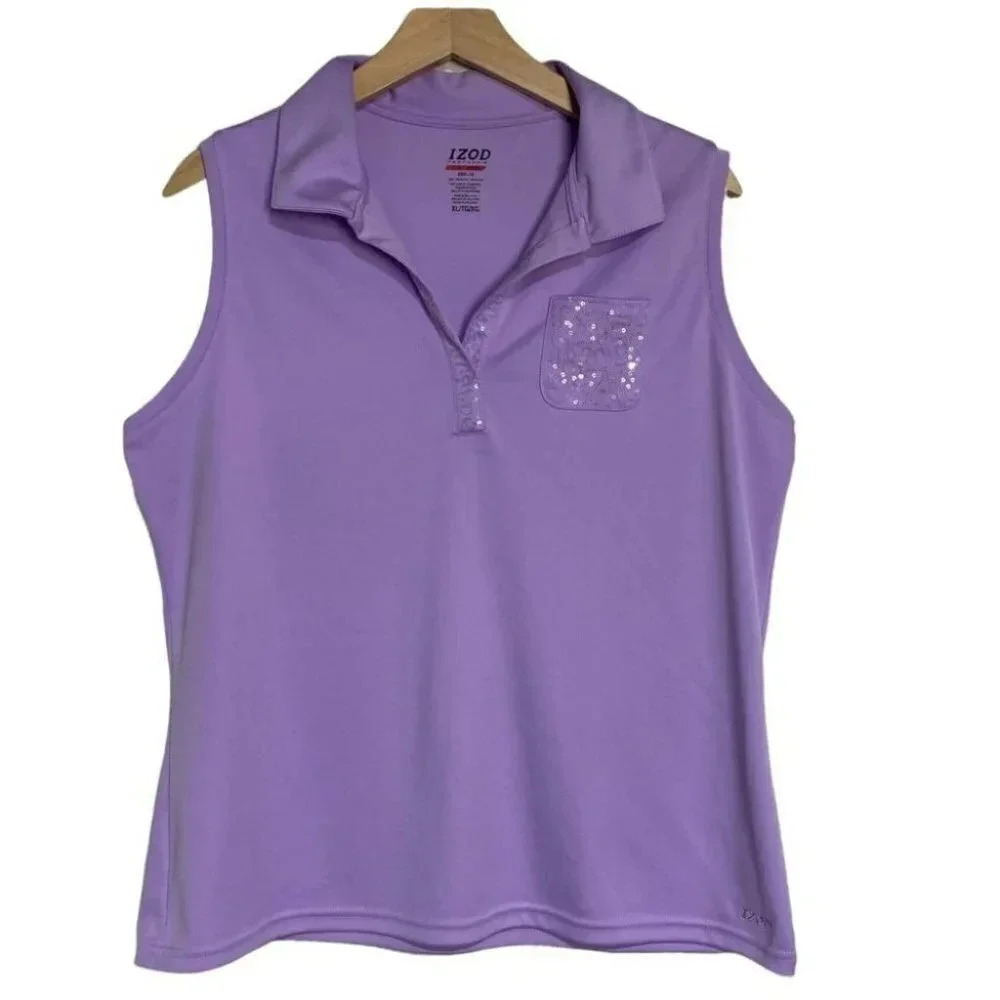 IZOD Sleeveless Polo XL Purple Sequin Pocket Cool-FX Performance Golf Top